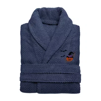 Linum Home Textiles Halloween Herringbone Bathrobe Unisex Adult Long Sleeve Long Length Robe In Blue