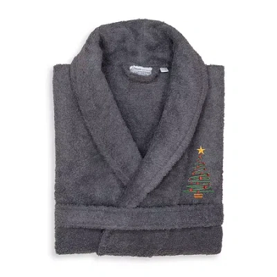 Linum Home Textiles Embroidered Christmas Tree Terry Bathrobe Unisex Adult Terry Cloth Long Sleeve Long Length Robe In Gray