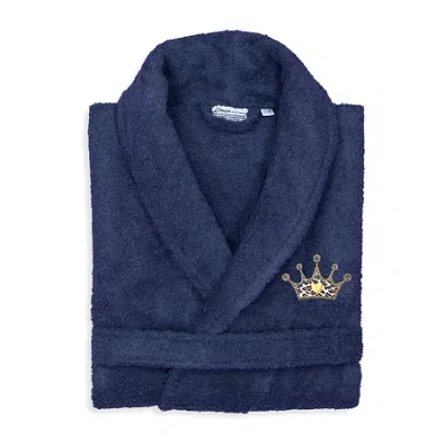 Linum Home Textiles Embroidered Cheetah Crown Terry Bathrobe Unisex Adult Terry Cloth Long Sleeve Long Length Robe In Blue
