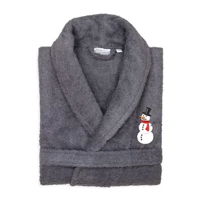 Linum Home Textiles Embroidered Snowman Terry Bathrobe Unisex Adult Terry Cloth Long Sleeve Long Length Robe In Gray
