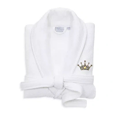 Linum Home Textiles Embroidered Cheetah Crown Waffle Terry Bathrobe Unisex Adult Waffle Long Sleeve Long Length Robe In White