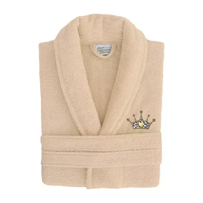 Linum Home Textiles Embroidered Cheetah Crown Terry Bathrobe Unisex Adult Terry Cloth Long Sleeve Long Length Robe In Sand