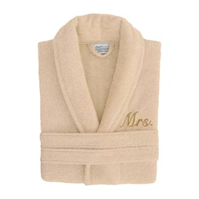 Linum Home Textiles Embroidered Mrs Terry Bathrobe Unisex Adult Terry Cloth Long Sleeve Long Length Robe In Sand