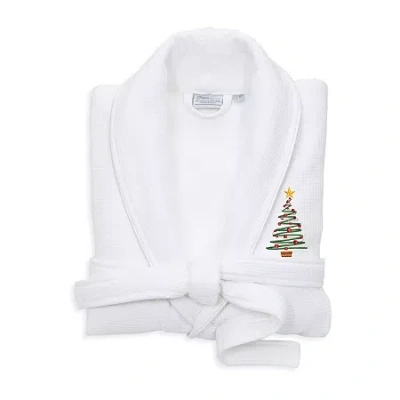 Linum Home Textiles Embroidered Christmas Tree Waffle Terry Bathrobe Unisex Adult Waffle Long Sleeve Long Length Robe In White