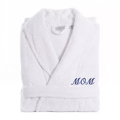 Linum Home Textiles Embroidered Mom Terry Bathrobe Unisex Adult Terry Cloth Long Sleeve Long Length Robe In White