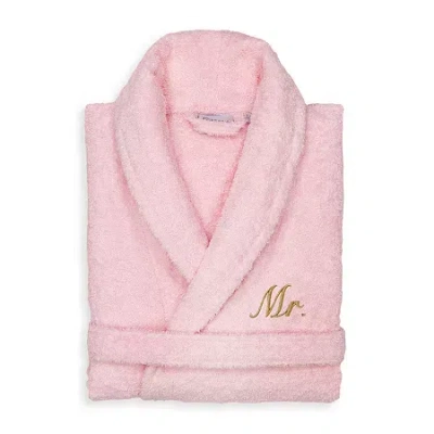 Linum Home Textiles Embroidered Mr Terry Bathrobe Unisex Adult Terry Cloth Long Sleeve Long Length Robe In Pink