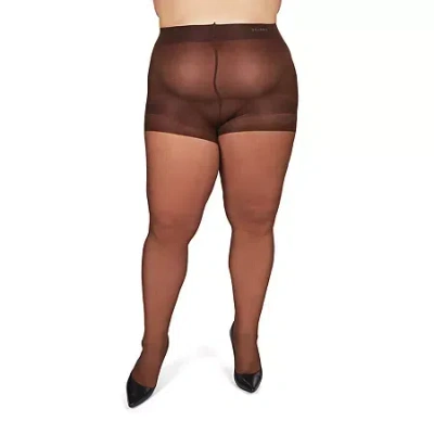 Memoi Sheer Control Top Pantyhose Plus Mm-2207 In Brown