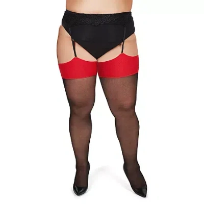 Memoi Backseam Cuban Heel Thigh Highs Plus In Red