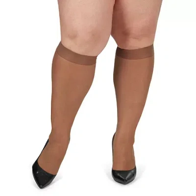 Memoi Silky Sheer Wide Calf 2-pc. Knee Highs Plus In Brown