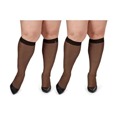 Memoi Silky Sheer Wide Calf 2-pc. Knee Highs Plus In Black