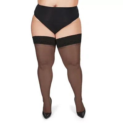 Memoi Silky Sheer Lace Top Thigh Highs Plus In Black
