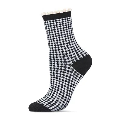 Memoi Houndstooth Lace Cuff Womens 1 Pair Crew Socks In Red