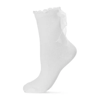 Memoi Ribbon Womens 1 Pair Crew Socks In White