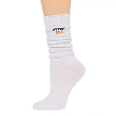 Arizona Halloween Slouch Womens 1 Pair Crew Socks In White