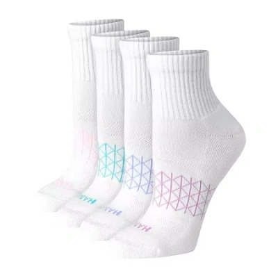 Hanes Absolute Active Womens Breathable 4 Pair Quarter Ankle Socks In White