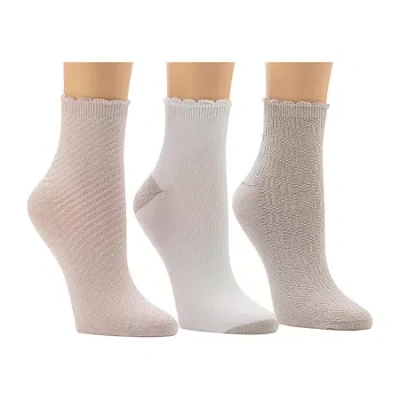 Cuddl Duds Scallop Welt Rib Womens Multi-pack 3 Pair Quarter Ankle Socks In Sand