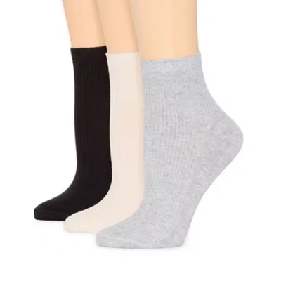 Mixit Rib Womens 3 Pair Quarter Ankle Socks In Gray