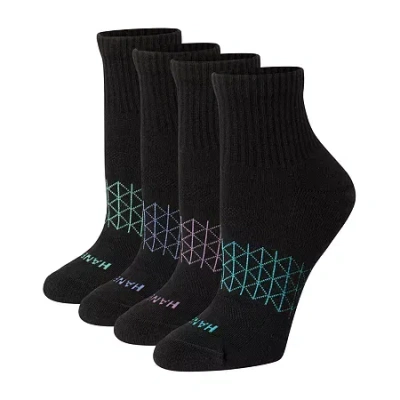 Hanes Absolute Active Womens Breathable 4 Pair Quarter Ankle Socks In Black