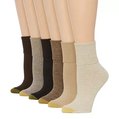 Gold Toe Womens 6 Pair Turncuff Socks In Brown