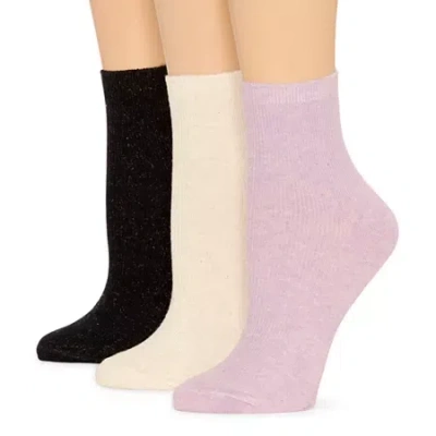 Mixit Fairy Dust Rib Womens 3 Pair Quarter Ankle Socks In Purple