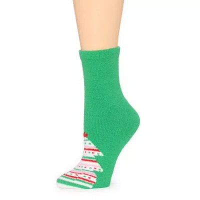 Mixit Holiday Cozy Womens 1 Pair Crew Socks In Green
