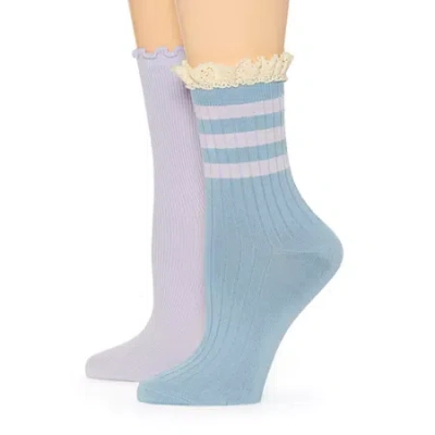 Arizona Rib Lace Womens 2 Pair Crew Socks In Blue