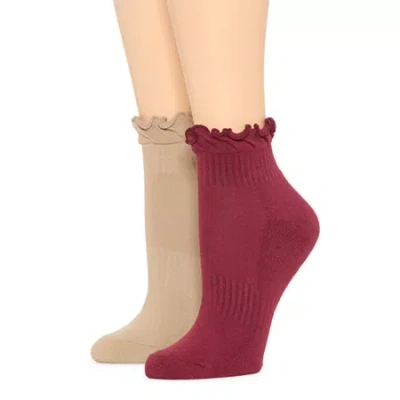 Arizona Lettuce Edge Womens Multi-pack 2 Pair Low Cut Socks In Red