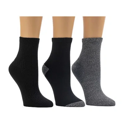 Cuddl Duds Vertical Texture Womens Multi-pack 3 Pair Quarter Ankle Socks In Black