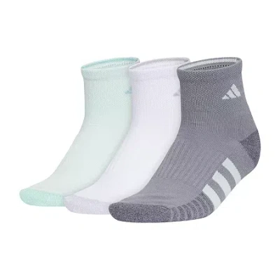 Adidas Originals Cushioned Womens 3 Pair Quarter Ankle Socks In Green