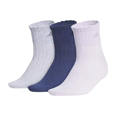 Adidas Originals Scallop Edge Womens Multi-pack 3 Pair Quarter Ankle Socks In Blue