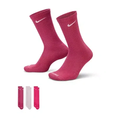 Nike Everyday Plus Cushion Unisex Adult 3 Pair Crew Socks In Pink