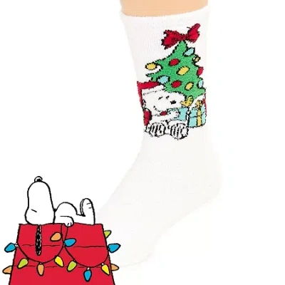 Peanuts Unisex Adult 1 Pair  Snoopy Crew Socks In White