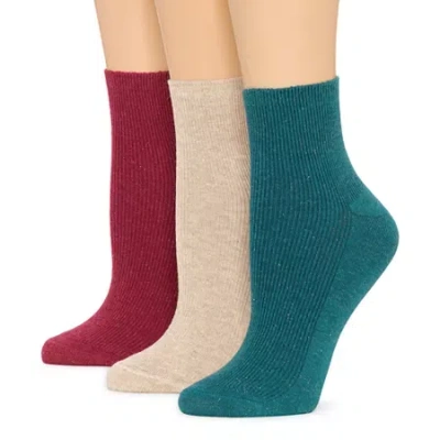 Mixit Fairy Dust Rib Womens 3 Pair Quarter Ankle Socks In Blue