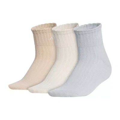 Adidas Originals Scallop Edge Womens Multi-pack 3 Pair Quarter Ankle Socks In Sand