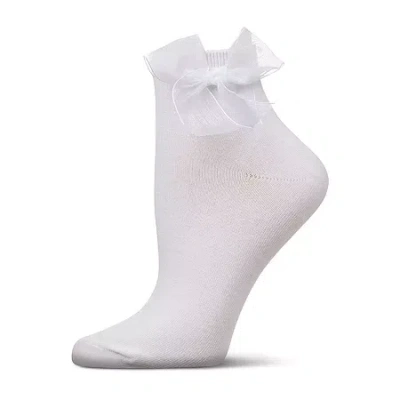 Memoi Tulle Bow Womens 1 Pair Quarter Ankle Socks In White