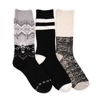 Muk Luks Womens Multi-pack 3 Pair Boot Socks In Black