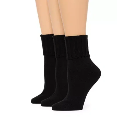 Mixit Essentials Thick Rib Womens 3 Pair Turncuff Socks In Black