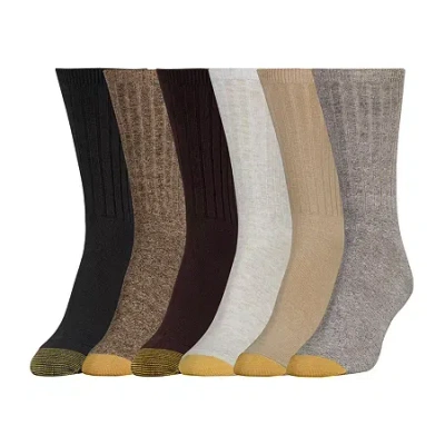Gold Toe Ribbed Womens 6 Pair Crew Socks In Multi