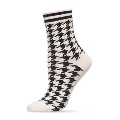 Memoi Classic Houndstooth Womens 1 Pair Crew Socks In White