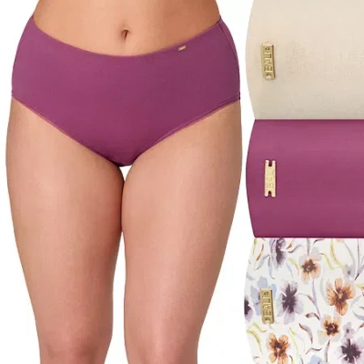 Bali Cotton Collection 3-pack Light Tummy Support Brief Panties Underwear Dfleb3 In Purple