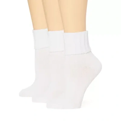Mixit Ribbed Womens Multi-pack 3 Pair Turncuff Socks In White