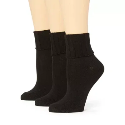 Mixit Ribbed Womens Multi-pack 3 Pair Turncuff Socks In Black