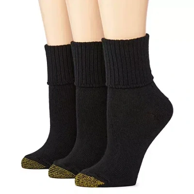Gold Toe Bermuda Womens 3 Pair Turncuff Socks In Black