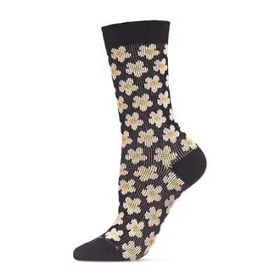 Memoi Vintage Daisy Womens 1 Pair Crew Socks In Black