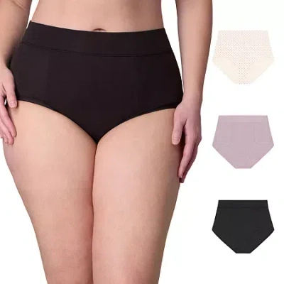 Playtex Cotton Stretch 3-pack Moisture Wicking Tummy Control Brief Underwear Uscsbf In Black