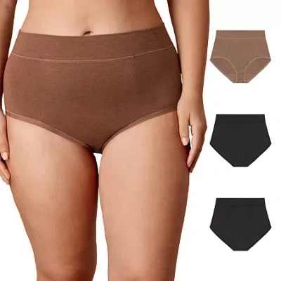 Playtex Cotton Stretch 3-pack Moisture Wicking Tummy Control Brief Underwear Uscsbf In Black