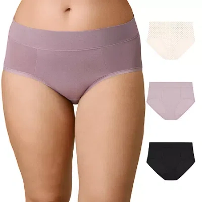 Playtex Cotton Stretch 3-pack Tummy Control Moisture-wicking Hipster Underwear Uscshs In Purple
