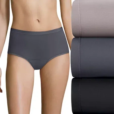 Hanes Fresh And Dry Light Leak Protection Womens Seamless Period + Leak Resistant 3 Pack Brief Panty 40fdl In Gray
