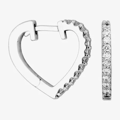 Fine Jewelry Paris 1901 By Charles Garnier Womens Cubic Zirconia Sterling Silver 16.6mm Heart Hoop Earrings In Silver