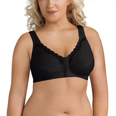 Exquisite Form Women's Fully Wireless Cotton Back & Posture Support Bra With Front Closure & Lace- 5100531 In Black